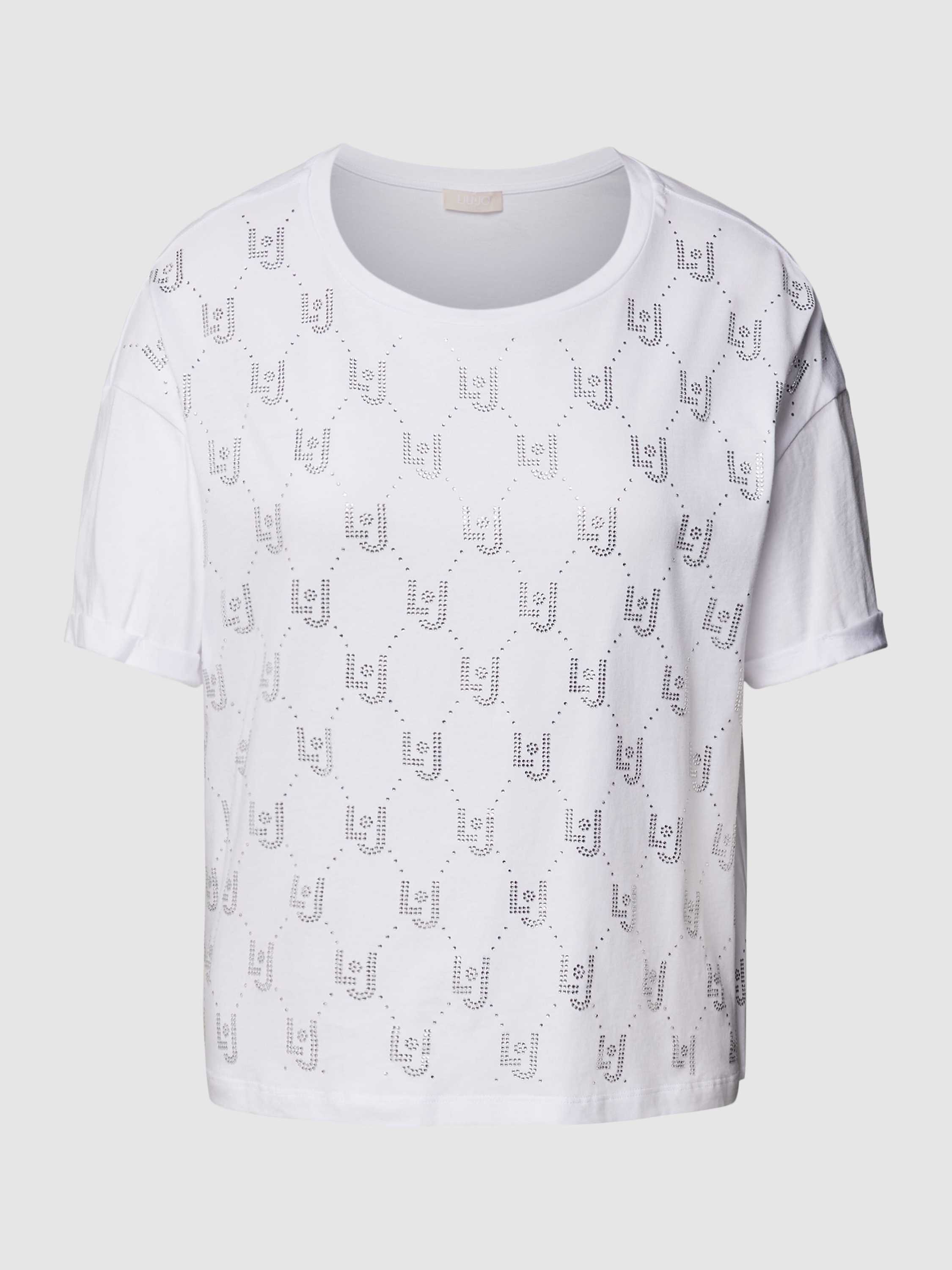T-Shirt mit Allover-Label-Strasssteinbesatz