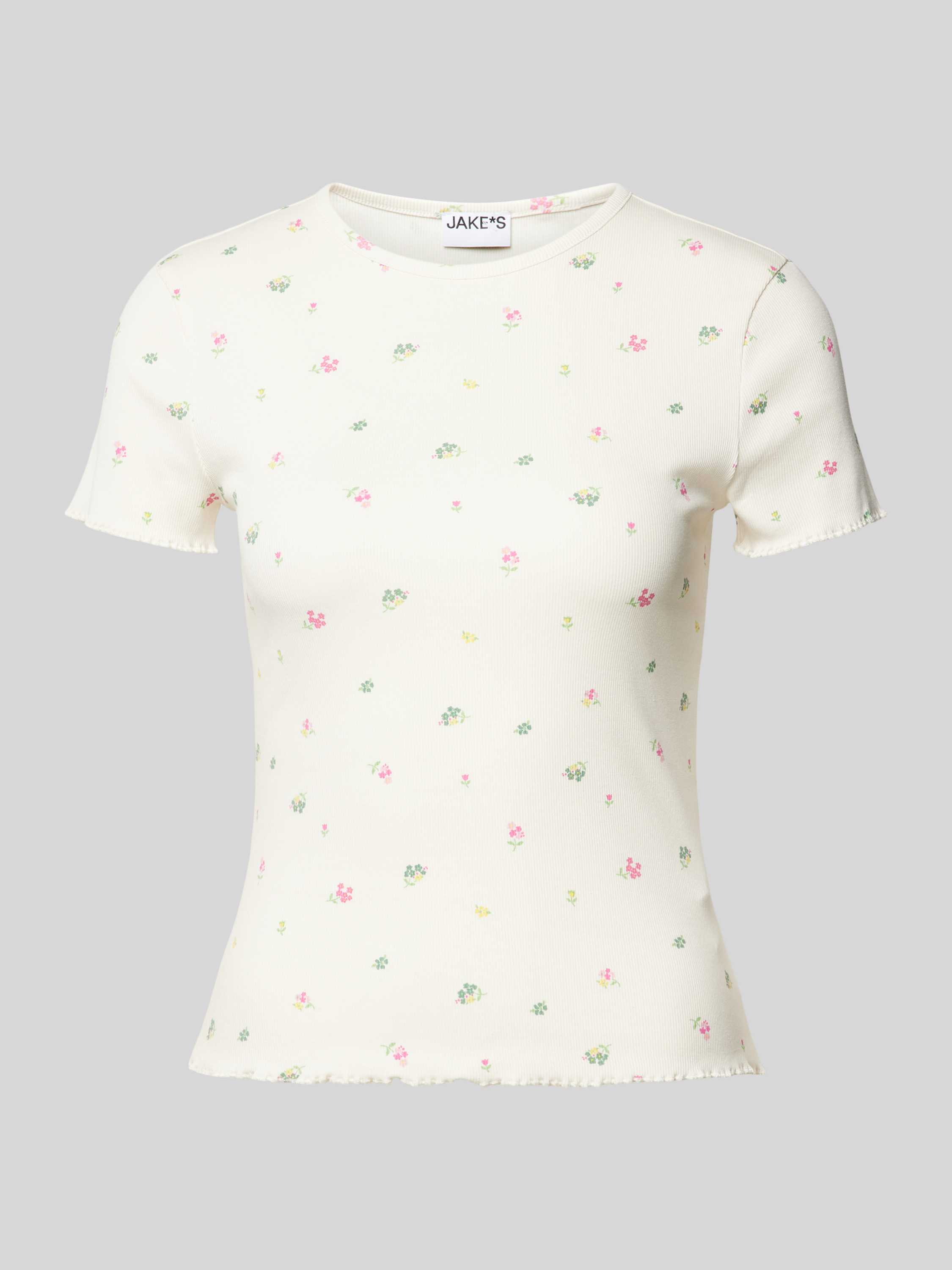 T-Shirt in Ripp-Optik mit floralem Muster