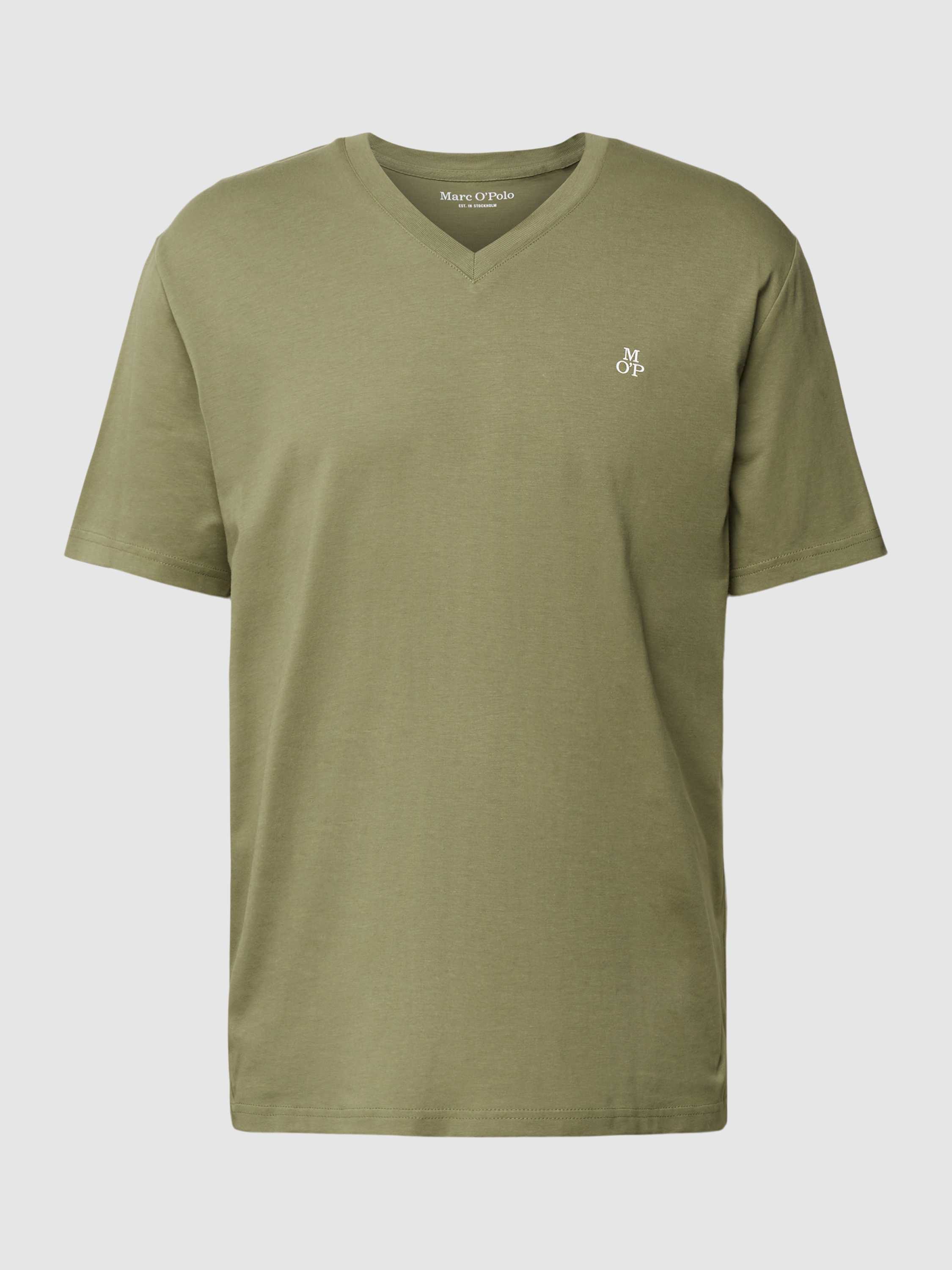 T-Shirt mit V-Ausschnitt in unifarbenem Design